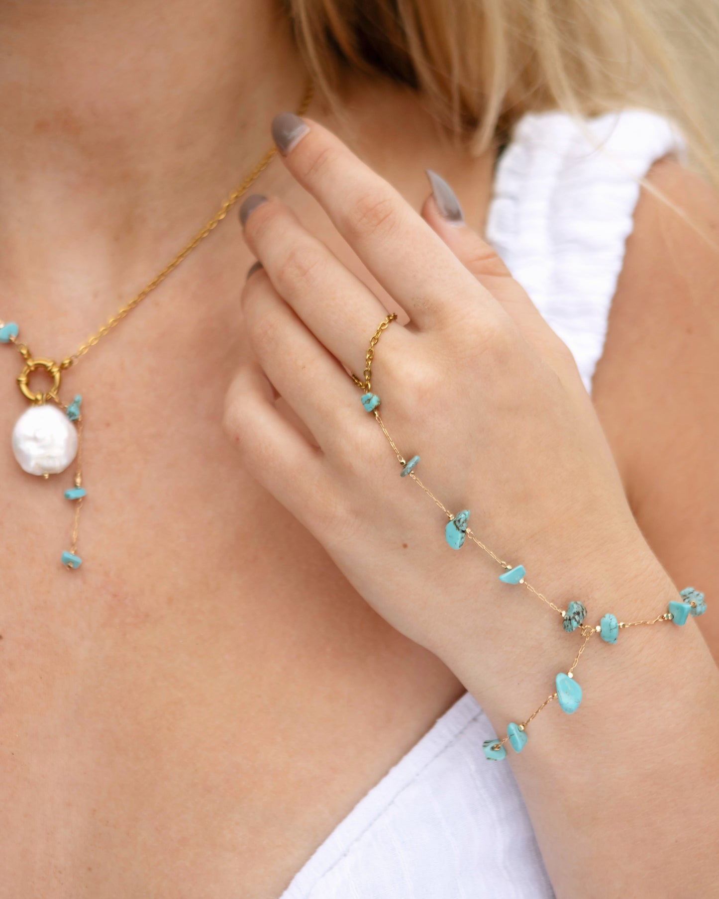 Sandy handchain goud turqouise - SEAFINE