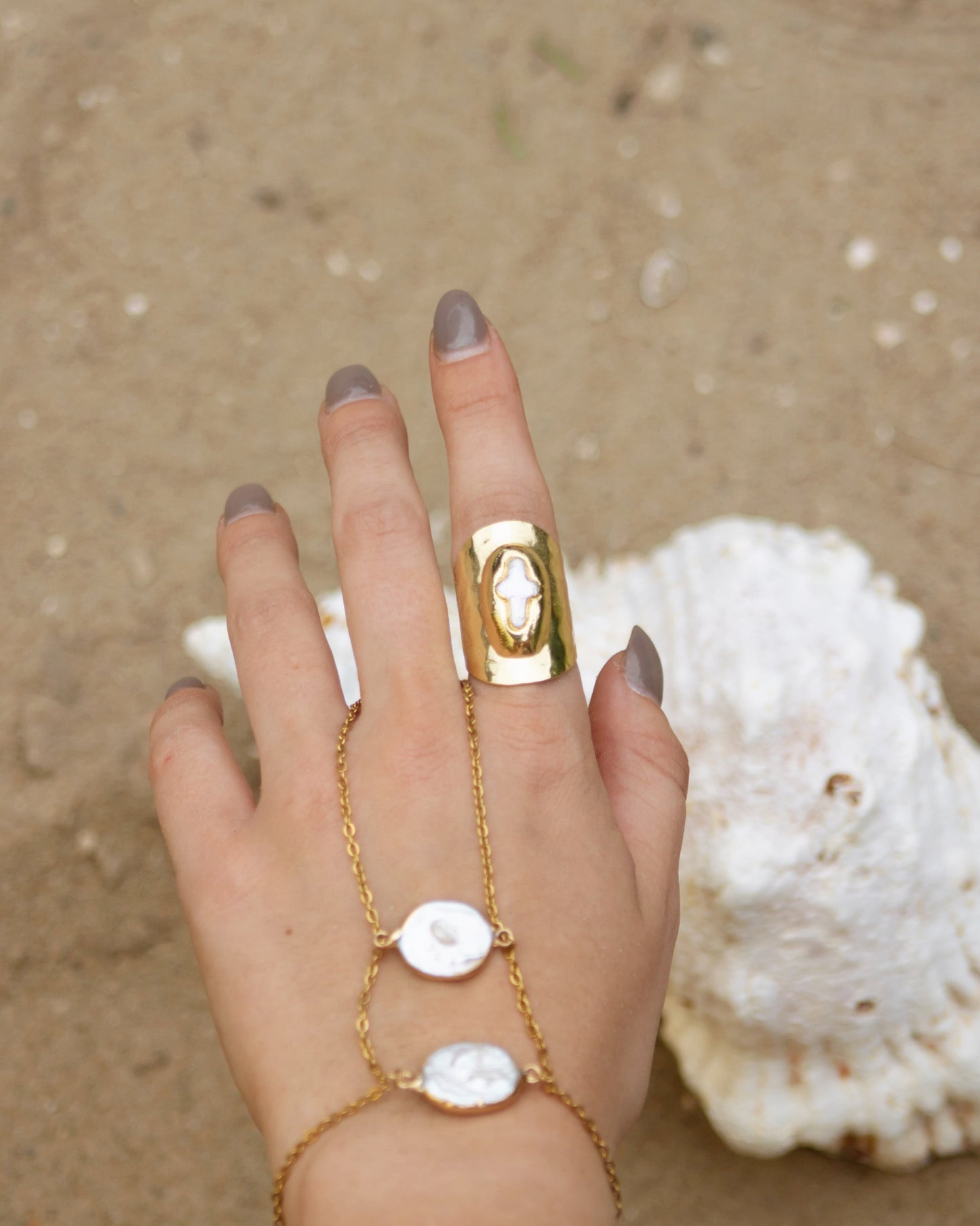 Sandy ring goud parel kruis - SEAFINE