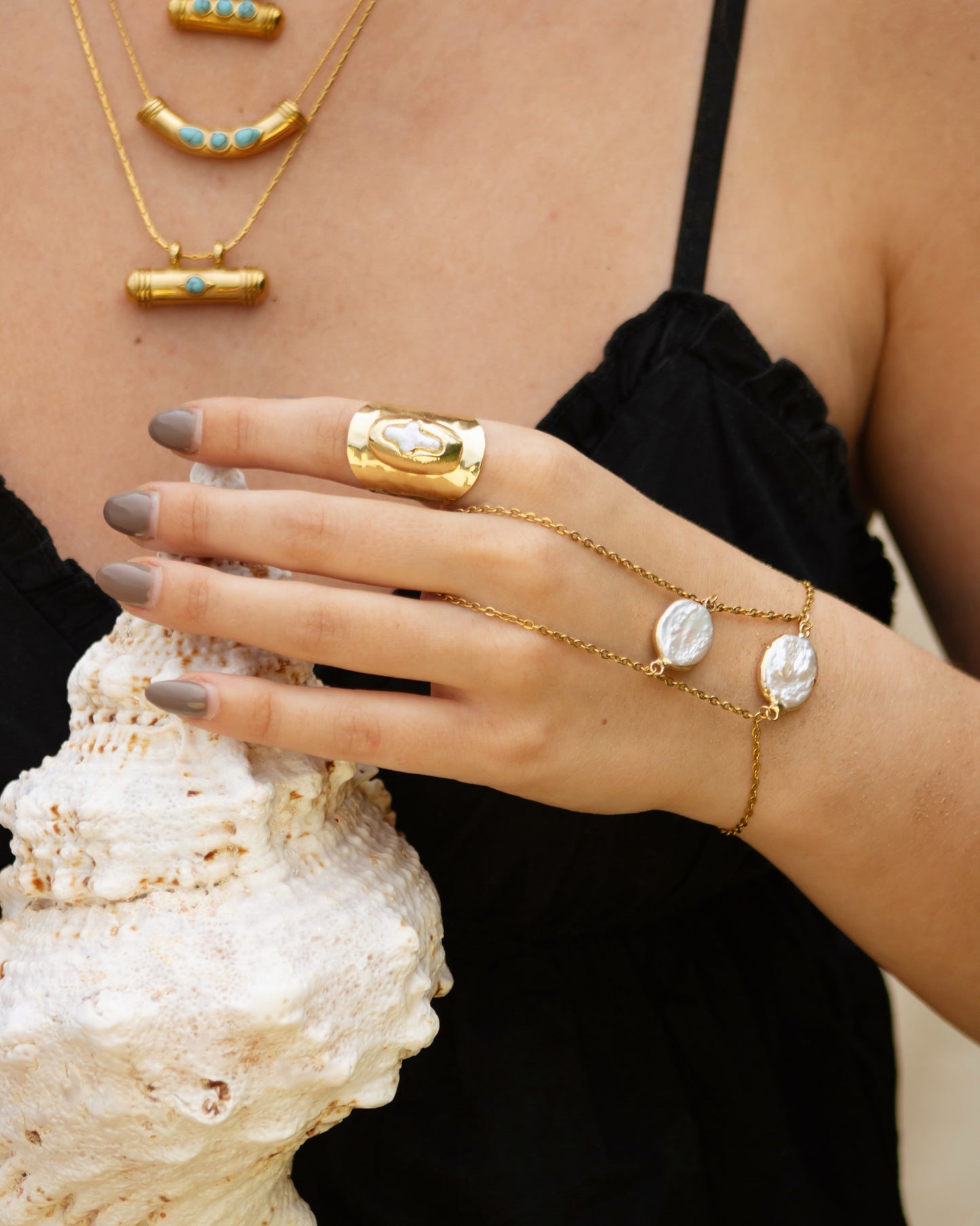 Sandy ring goud parel kruis - SEAFINE