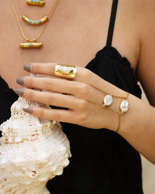 Sandy ring goud parel kruis - SEAFINE