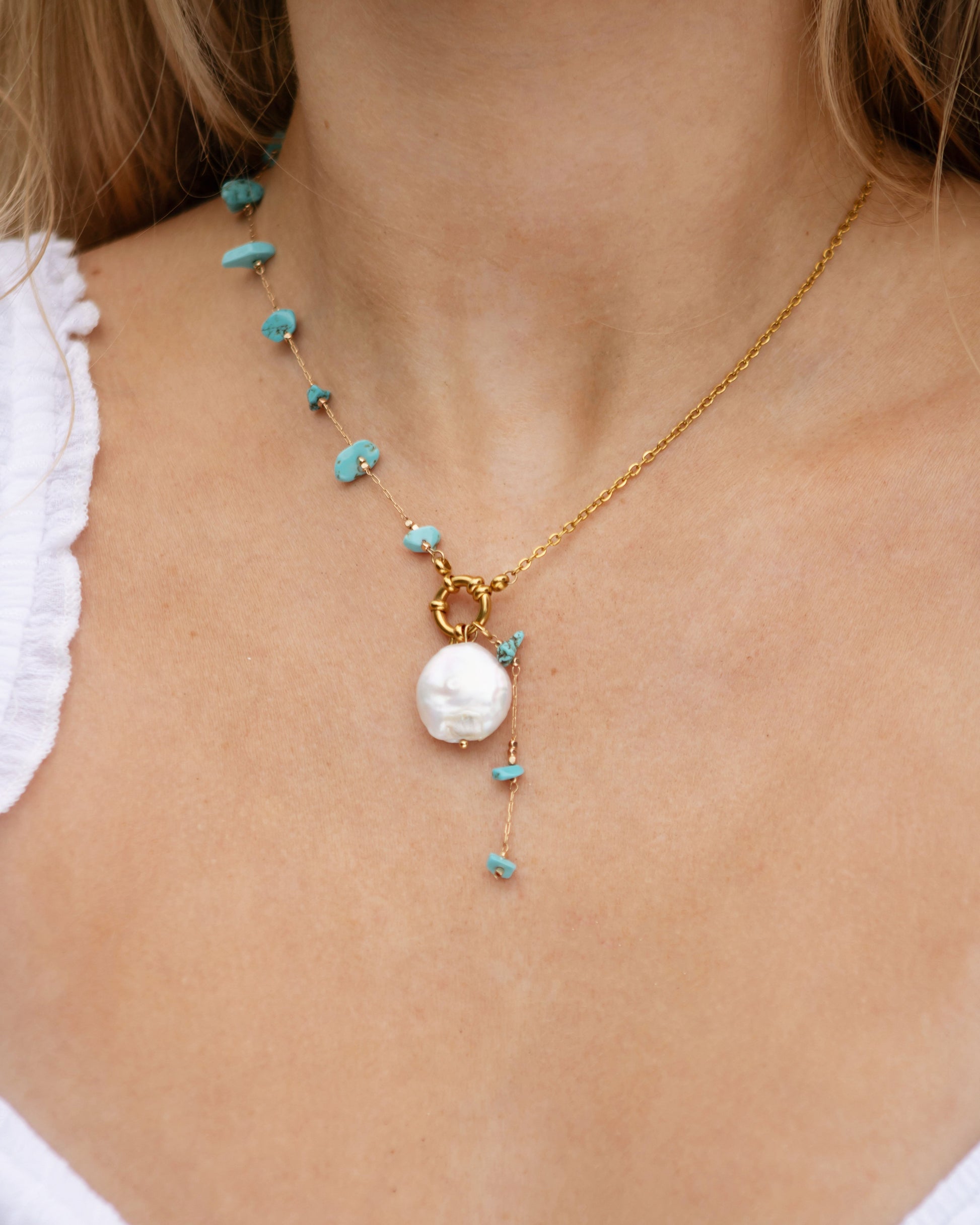 Sandy ketting turquoise & parel - SEAFINE